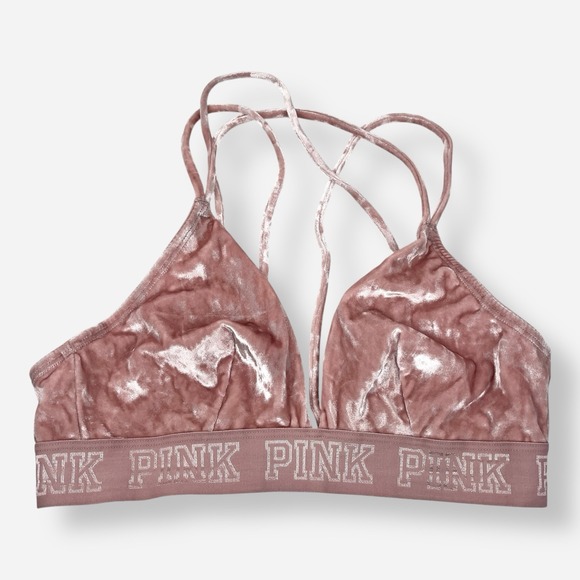 Lot Of 2 Victoria's Secret PINK Bralette Bra Womens Medium Wireless Velour Black - Picture 3 of 11